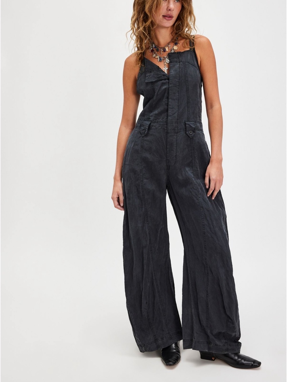 Free People Sylvia Barrel One piece- Black Wide-Leg jumpsuit